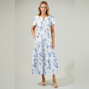 Sugarlips Blue and White Floral Maxi Dress